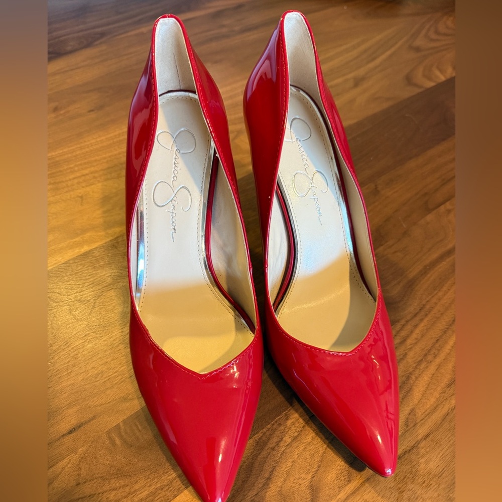 Jessica Simpson Red Patent Pointed Toe Stiletto Heels